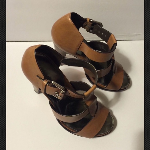 THEORY BROWN T-STRAP PLATFORM SANDAL HEELS - Picture 3 of 5